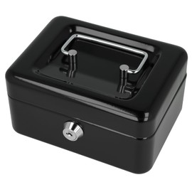Westcott Lockable Cash Box (compact, 15 cm) Black | Lockable cash box made of sheet steel with 2 keys | Removable coin tray with 6 compartments | E-51000 BLACK