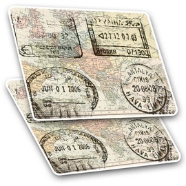 Rectangle Stickers (Set of 2) 10cm - World Map with Travel Stamps Fun Decals for Laptops,Tablets,Luggage,Scrap Booking,Fridges, #3654