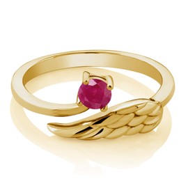 Gem Stone King 18K Yellow Gold Plated Silver Gemstone Birthstone Angel Wing Ring | Round 4MM | Wedding Engagement Anniversary Promise Ring For Women | Available In Size 5, 6, 7, 8, 9