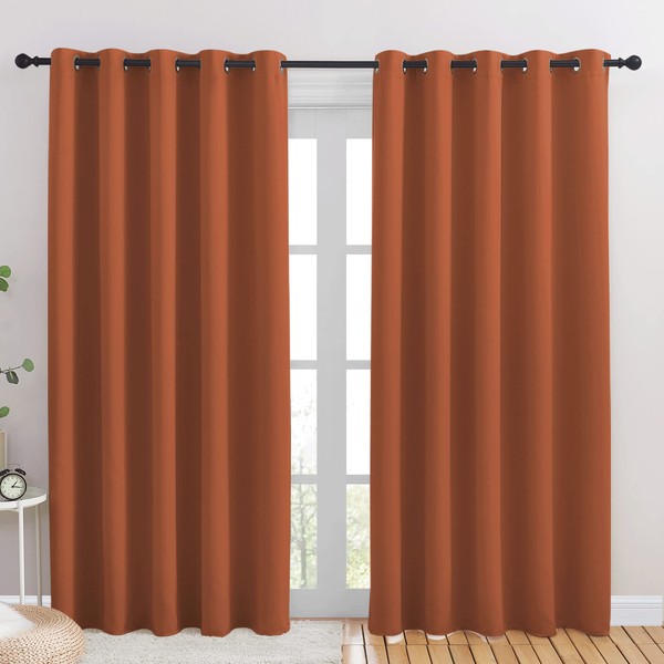 NICETOWN Halloween Blackout Draperies Curtains for Kids Room, Burnt Orange Window Treatment Thermal Insulated Solid Grommet Blackout Drape Panels for Bedroom (Set of 2, 70 by 84 inches)
