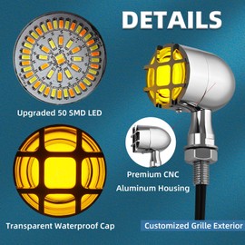 BOSYCY Motorcycle Bullet Turn Signals LED Tail-Lights 4 PCS, Custom Grill Front Rear Switchback Running Turning Brake Lights Universal Fit Chopper Bobber Harley Mini Bike Dyna Suzuki Honda - Chrome