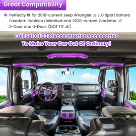 23PCS Full Set Interior Decoration Trim Kit for Jeep Wrangler JL JLU Gladiator JT 2018-2023 Steering Wheel Door Handle Air Conditioning Vent Cup Holder Reading Light Headlight Gear Cover (Purple)