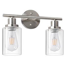 Unicozin 2 Light Vanity Lights, Brushed Nickel Wall Sconce Light with Clear Glass, Bathroom Light Fixtures, Wall Lights for Mirror, Living Room, Bedroom, Hallway, E26 Base (Bulbs Not Included)