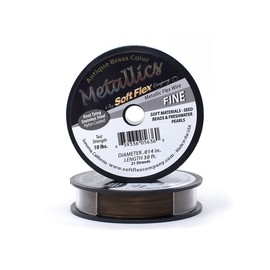 Soft Flex Non-Tarnishing Bead Stringing Jewelry Making Wire, 21 Strands of Braided Stainless Steel Beading Wire.014 Fine Diameter, 30 ft Antique Brass Nylon Color Coating
