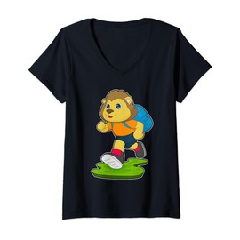 Womens Lion Hiker Backpack V-Neck T-Shirt