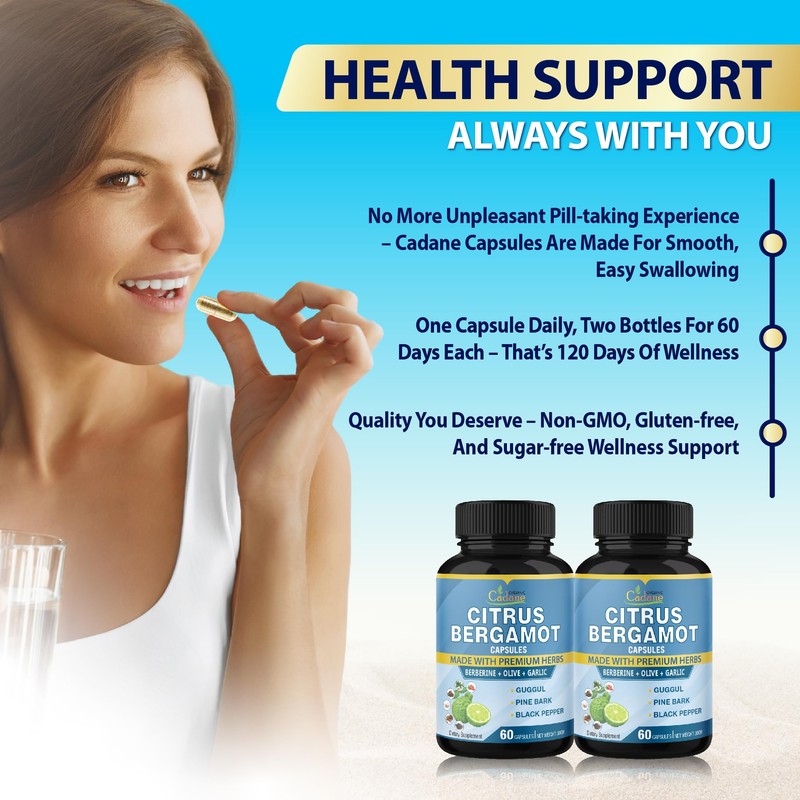 Cadane 2 Packs Citrus Bergamot Extract Capsules with Berberine, Olive,