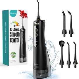 COSLUS Water Dental Flosser Teeth Pick : Portable Cordless Waterproof Rechargeable Oral Irrigator, 10 Settings, 300oz Large Reservoir, Electric Flossing Cleaner Deep Cleaning Tooth for Travel Home