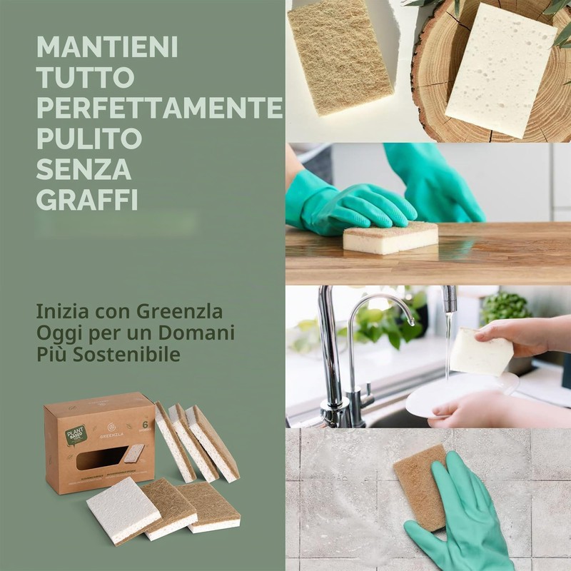 Greenzla Spugne da cucina naturali, confezione da 6 – Spugna