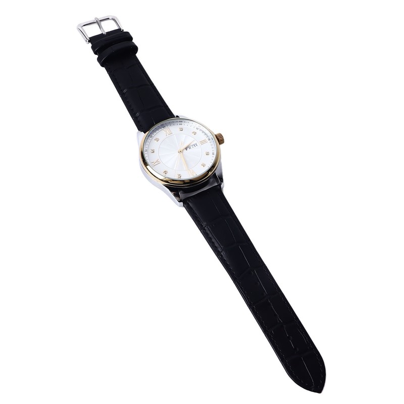 Men Quartz Watch Double Calendar Accurate Time PU Leather Strap