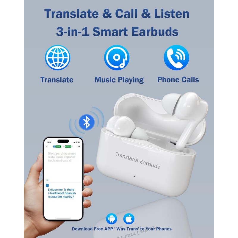 Wooask M6 Translation Earbuds, Translator Earbuds with for 144 Languages