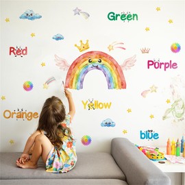 Rainbow Colour Learning Wall Decals - Peel and Stick Color Words Educational Wall Stickers, Removable Baby Nursery Kids Room Daycare Playroom Classroom Wall Decor