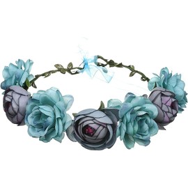 Rose Floral Crown, Flower Headband with Adjustable Ribbon, Rose Flower Headwear Fairy Crown, Flower Crown Rose Headpiece Wedding Bridal Photo Props (Blue, One size)