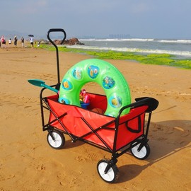 Folding Wagon Garden Shopping Beach Cart - Red