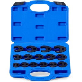 LIROPAU 15-Piece Crowfoot Wrench Crowfoot Wrench Socket Wrench Flare Nut Wrench Set Metric and Standard, Torque 1/2 Inch 3/8 Inch External Square Drive 8-24 mm