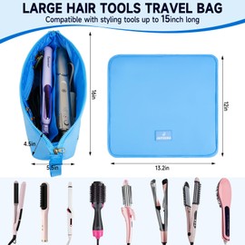 Hair Tools Travel Bag with Heat Resistant Mat, Portable 2 in 1 Hair Storage Bag for Curling Iron, Flat Irons, Straighteners and Haircare Accessories(Blue)
