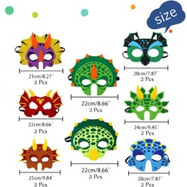 Dinosaur Masks Party Supplies for Kid (16 Packs) Felt and Elastic Masquerade Birthday Favors for Children Girls Boys Kids