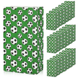 PEUTIER 30pcs Paper Soccer Party Favor Bag, Soccer Themed Gift Bags Soccer Goodie Bags Soccer Print Treat Candy Snack Bags for Kids Adults Soccer Party Supplies