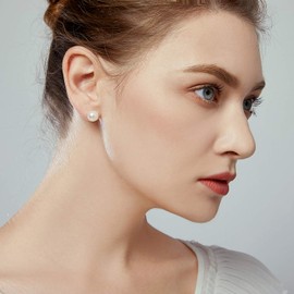 Sterling Silver Pearl Earrings 12mm - Large Classic Simulated Pearl Stud Earrings for Women, Sterling Silver