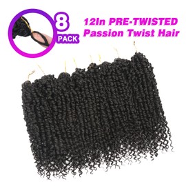 8 Packs Pre-twisted Passion Twist Crochet Hair for Crochet 12 Inch Ombre Passion Twist Hair, Short Passion Twists Hair Pre Looped Crochet Passion Twist Braids #2