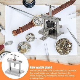 Watch Press Set: 15 Piece Watch Tool Set, Press-in Tool, Watch Press Case Closer with 12 Pressure Plates, Plastic Inserts, Watch Cover Press Repair Tool for Watches Repair - Black