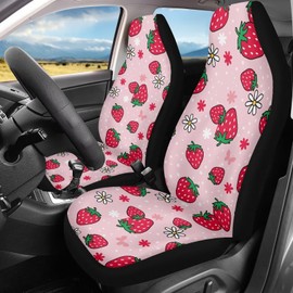 Qpednta Cute Strawberry Car Seat Covers for Women Waterproof Front Seat Covers Auto Interior Accessories 2 Pcs Set Easy to Install Universal Fit Most Cars,SUV, Trucks