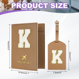 PATIKIL Passport Holder for Travel, Initial Passport Cover and Luggage Tag Set with Alphabet Chenille Letter Patch Travel Wallet Bag Suitcase Identifier for Women Family Travel Brown K