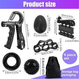 YTUCAS Hand Grip Strengthener Set(6 Pack), Hand Excerciser and Wrist Strengthener kit, Hand Extension Exerciser, Relief Ball, Forearm Workout Equipment for Muscle Development