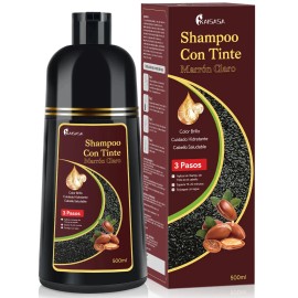 KAISASA Shampoo Con Tinte,Shampoo con Tinte 3 en 1 ， Tinte para Cabello en Casa, Cubre Canas, Fácil de Usar, Sin Manchar Cuero Cabelludo, hair dye shampoo，shampoo cubre canas - Castaño Claro