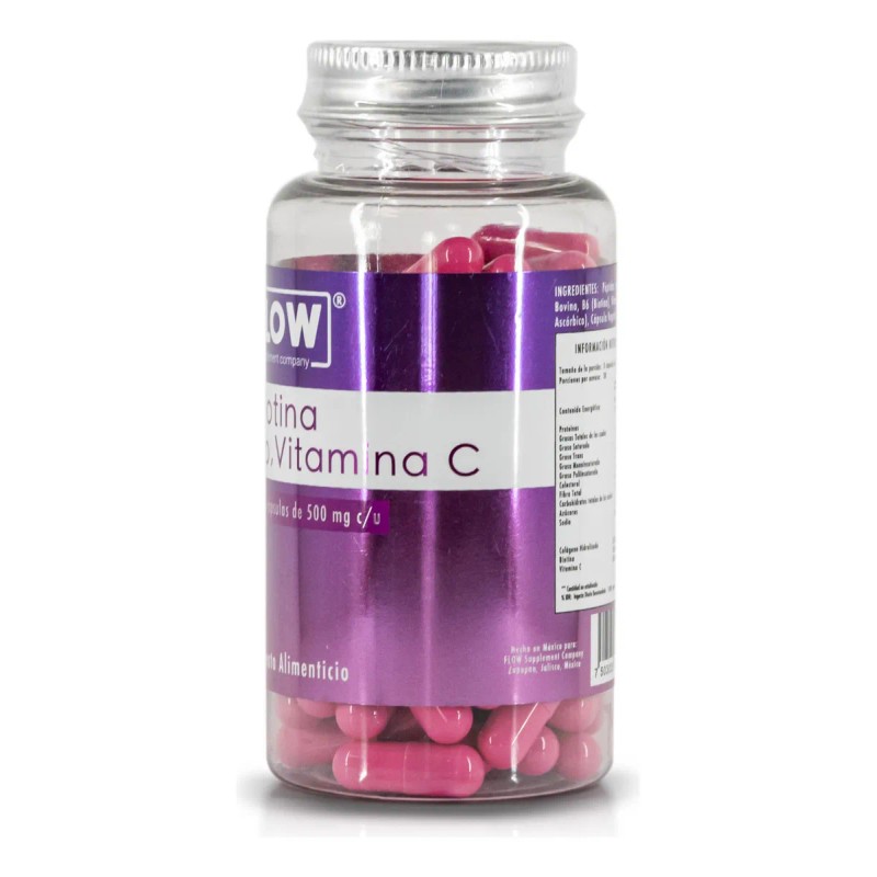 Biotina Colágeno Vitamina C 90 Cápsulas Flow Sin sabor
