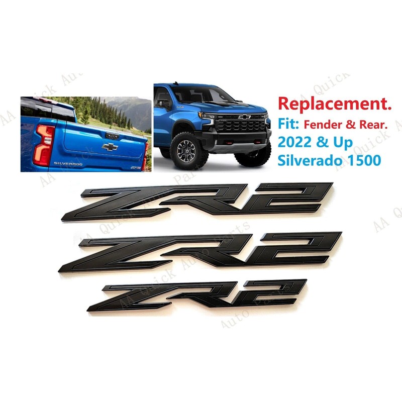 3Pcs Fender Rear ZR2 Emblem 3D Badge Nameplate Letter Decal