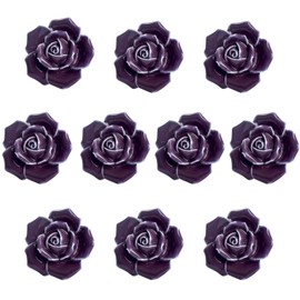 Eidoct 10 Pcs Ceramic Vintage Floral Rose Flower Door Knobs Handle Drawer Kitchen + Screws (Purple)