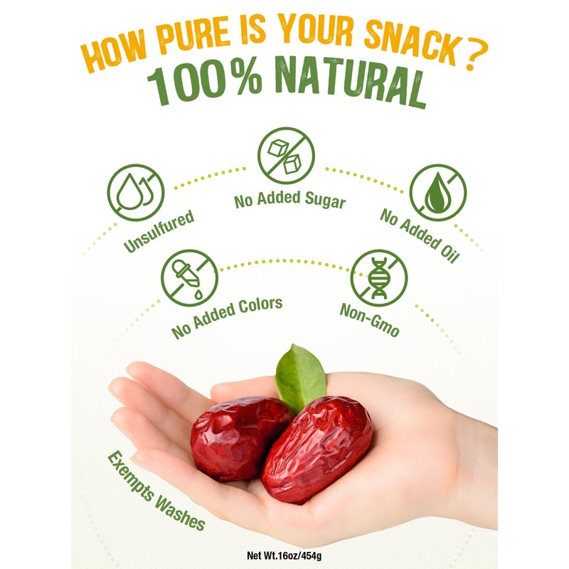 Zorrer Premium Jumbo Red Dates, 1 lb, Sun-Dried Jujube, No