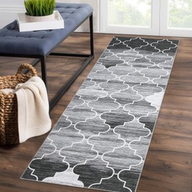 Zacoo Moroccan Trellis Washable Runner Rug 2x6 Non Slip Vintage Kitchen Runner Rugs Bathroom Carpet Laundry Room Area Rug for Bedroom Throw Rugs for Hallway Entryway Rugs Indoor Grey 2'x6'