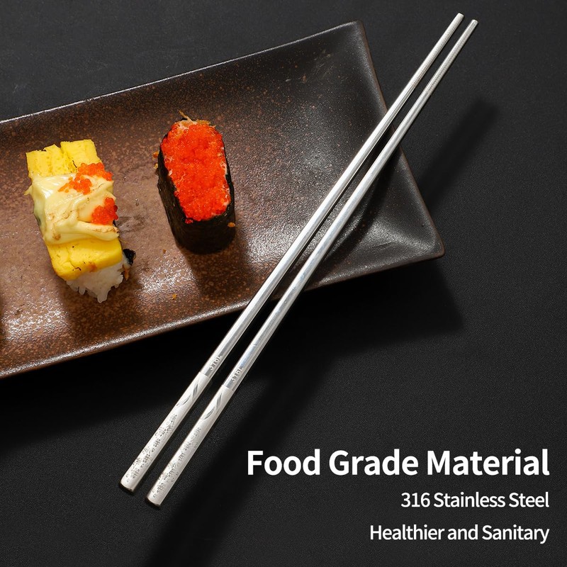 5 Pairs Metal Chopsticks, 316 18/10 Stainless Steel Chopsticks with