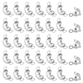 PH PandaHall 600pcs 304 Stainless Steel Bead Tips, Knot Covers Clamshell Crimp Bead Covers Endcaps Fold-over Bead Covers Open Bead Tips for DIY Earrings Bracelet Necklace Keychain Jewelry Craft Making