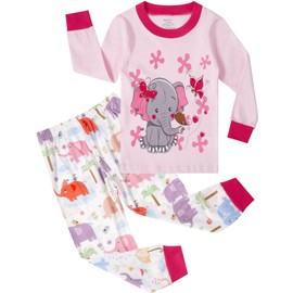 Girls Christmas Pyjamas Set Toddler Elephant Sleepwear Animal Printed Nightwear Winter Long Sleeve PJs 2 Piece Outfit Xmas Gift for Kids 7 years old /6573