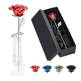 Rose Flower Keepsake Urns for Human Ashes Memorial Urn Locket Long Stem Colourful Roseflower Cremation Urns Funeral Urn for Pet Cat Dog Ashes Roseflower Ornaments (Red Silver)