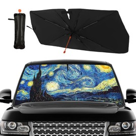 GDEVIG Car Windshield Sun Shade Umbrella,Starry Night Foldable Car Umbrella, UV Block&Heat Insulation Automotive Front Window Sunshade Cover Visor for Cars Trucks, 57"X30"