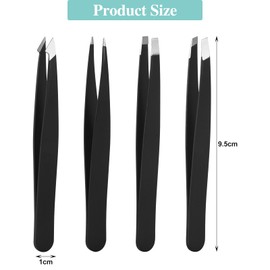Mynoozi 4 Pack Professional Tweezers Kit for Facial Hair Women and Men, Stainless Steel Tweezers Set with Holster for Ingrown Hair, Eyelash Extension, Eyebrows Plucking Beauty Tool-Black