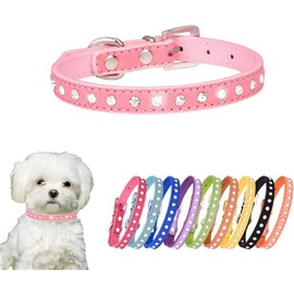 Rhinestone Dog Collar Cute Sparkly Funny Soft Leather Cat Collar Crystal Diamond XXS XS M Puppy Pink S