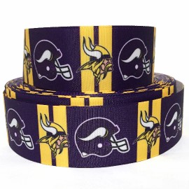 GROSGRAIN RIBBON 5/8", 7/8", 1.5" & 3" Purple Sports Team Printed - 1 YARD, 5/8"