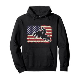 Vintage Patriotic USA Flag Snowmobile Snowmobiler Pullover Hoodie