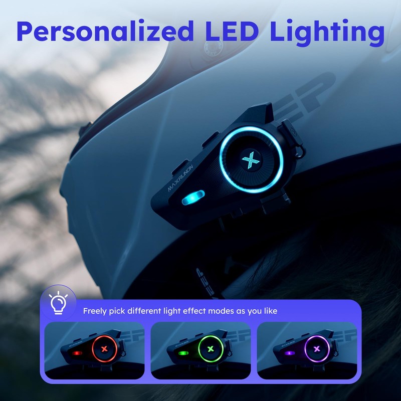 MAXRUNON D10 Bluetooth Headset for Motorcycle, Smart Voice Control, 4-Rider