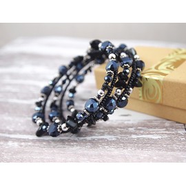 Black Wrap Around Bracelet Black Memory Wire Bracelet Wire Wrap Bracelets with Gem Stones Wraparound Bracelet for Women(Black Onyx)