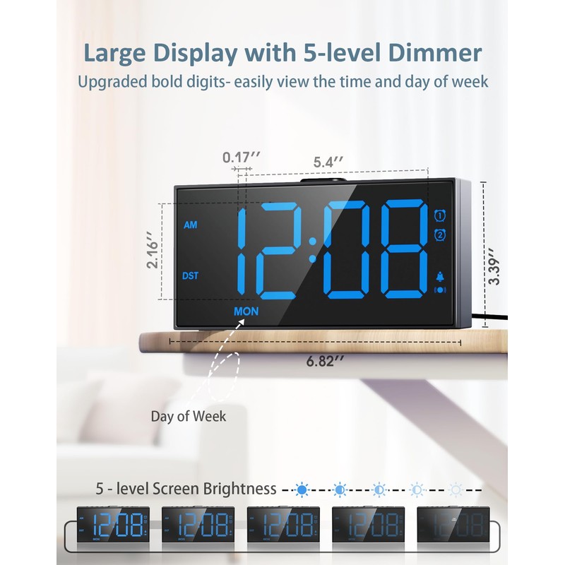 Upgraded Loud Alarm Clock with Bed Shaker for Heavy Sleepers,