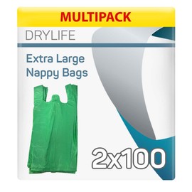Drylife Scented Extra Large Nappy Disposal Bags | Easy & Hygienic Disposal, Mask Unpleasant Odours, Suitable for Big Incontinence Products (2 Packs of 100)