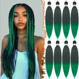 BARSDAR Pre Stretched Braiding Hair Extensions - 26 Inch 8 Packs Ombre Green Long Braiding Hair Easy Braid Pre Stretched Synthetic Crochet Braiding Hair Hot Water Setting Yaki Texture