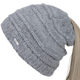 Faera Women's Winter Hat Cable Hole Braid Beanie Hat Knitted Hat 72, gray