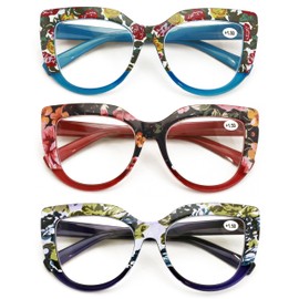 V.W.E. 3 Pairs Women Bold Oversized Floral Reading Glasses - Fashion Vintage Readers DR05 (3 Pairs Assorted, +2.00)