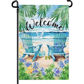 Summer Beach Welcome Garden Flag Nautical Hawaii Coconut Tree Garden Flags Double Sided 12 x 18 Coastal Tropical Yard Flags for Outside Palm Flowers Small Flag Outdoor Decor